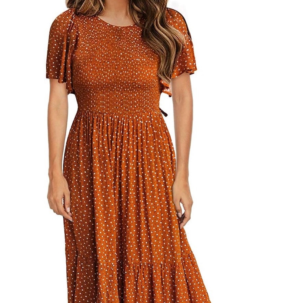Orange Maxi Dress with White Flowers